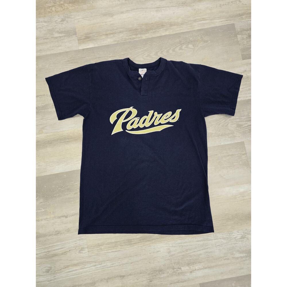Vintage 1990s San Diego Padres Majestic Henley Jersey Mountain On Sleeve MLB